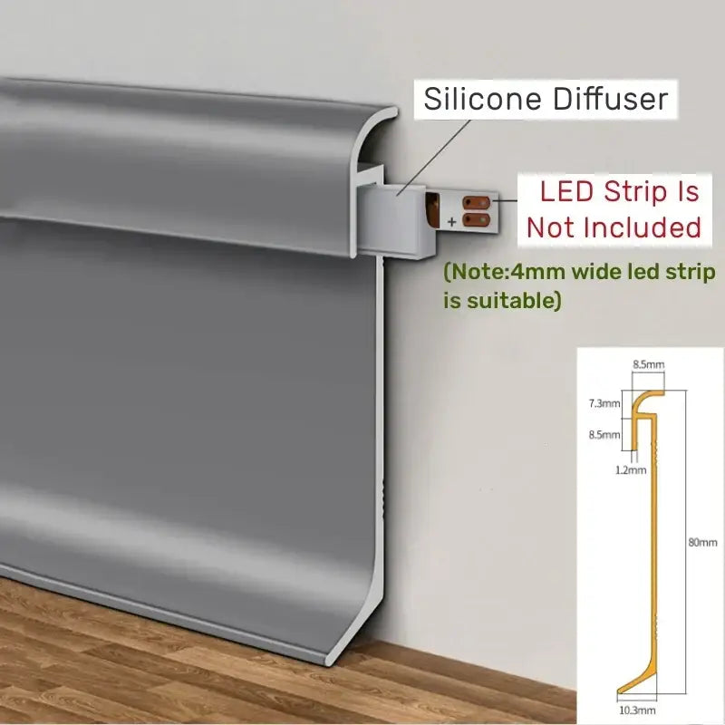 شرائط إضاءة LED من DecorBites™ - زوايا حائط وقاعدة للأرضيات من الألومنيوم - شرائط إضاءة LED للمطبخ والخزانة