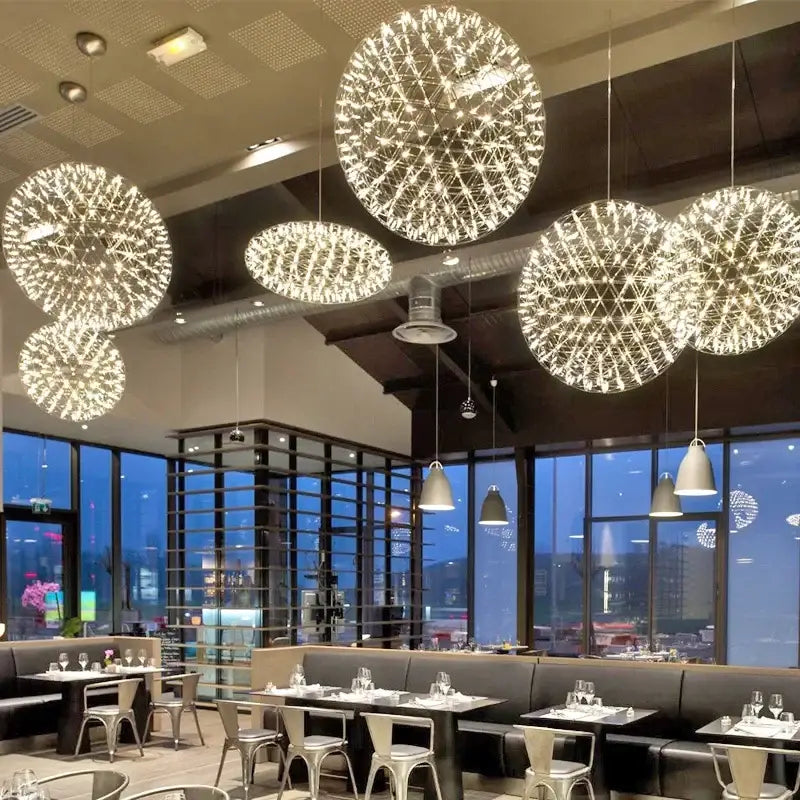 DecorBites™ LED Spark Ball Pendant Light | Modern Stainless Steel Chandelier Lighting