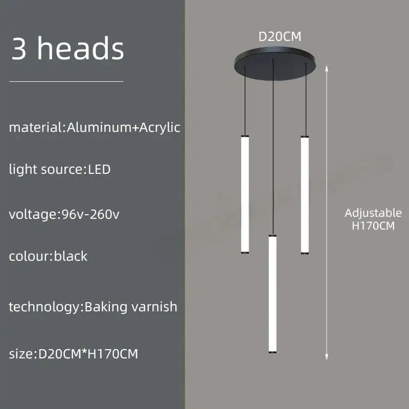 Black modern decorbites™ led spiral ceiling chandelier with three vertical led bars and circular aluminum base