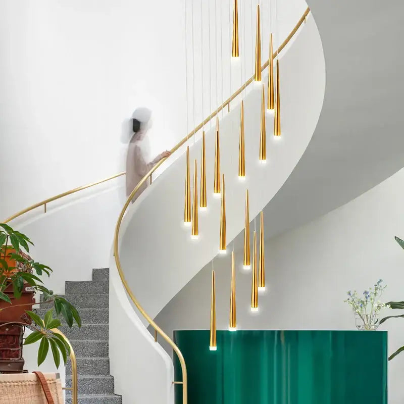 DecorBites™ LED Spiral Chandelier Black Chrome Gold Pendant Light Modern Stairwell Lighting
