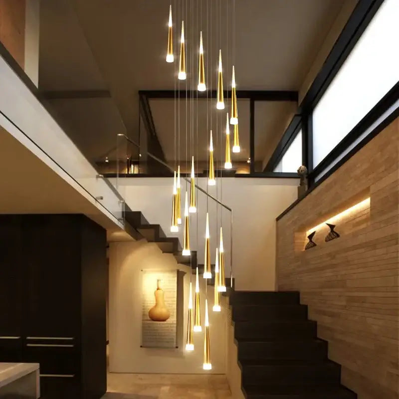 DecorBites™ LED Spiral Chandelier Black Chrome Gold Pendant Light Modern Stairwell Lighting