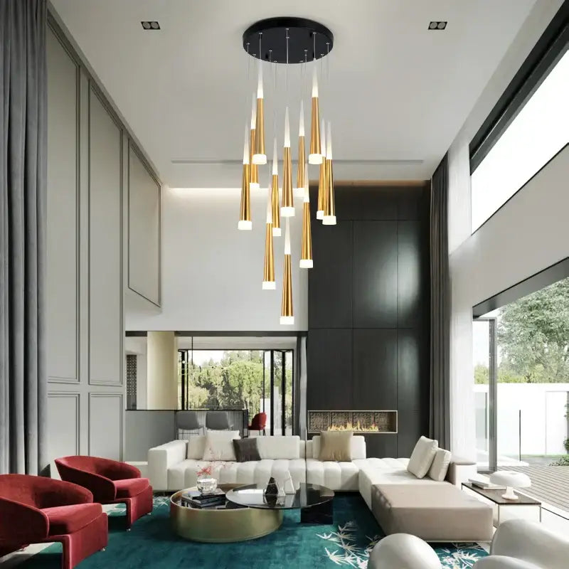 DecorBites™ LED Spiral Chandelier for Home, Black Chrome Gold Stairwell Lighting