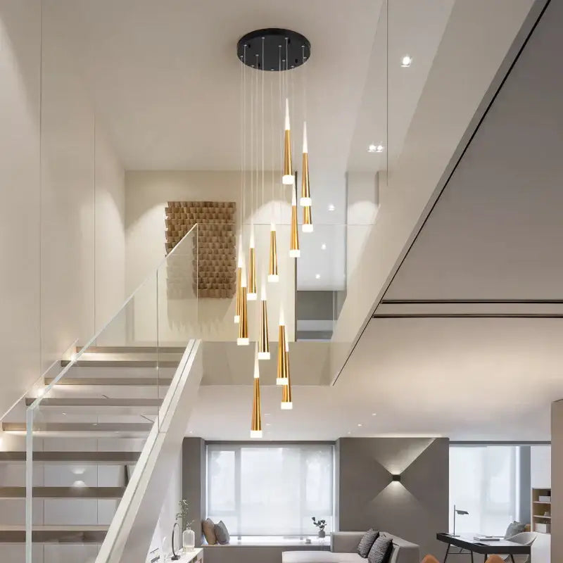 DecorBites™ LED Spiral Chandelier for Home, Black Chrome Gold Stairwell Lighting