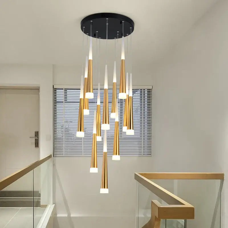 DecorBites™ LED Spiral Chandelier for Home, Black Chrome Gold Stairwell Lighting