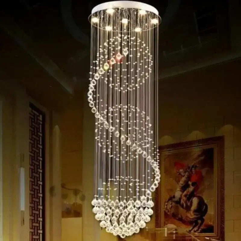 DecorBites™ LED Spiral Crystal Ball Chandelier for Staircase | Modern Indoor Hanging Light Fixture
