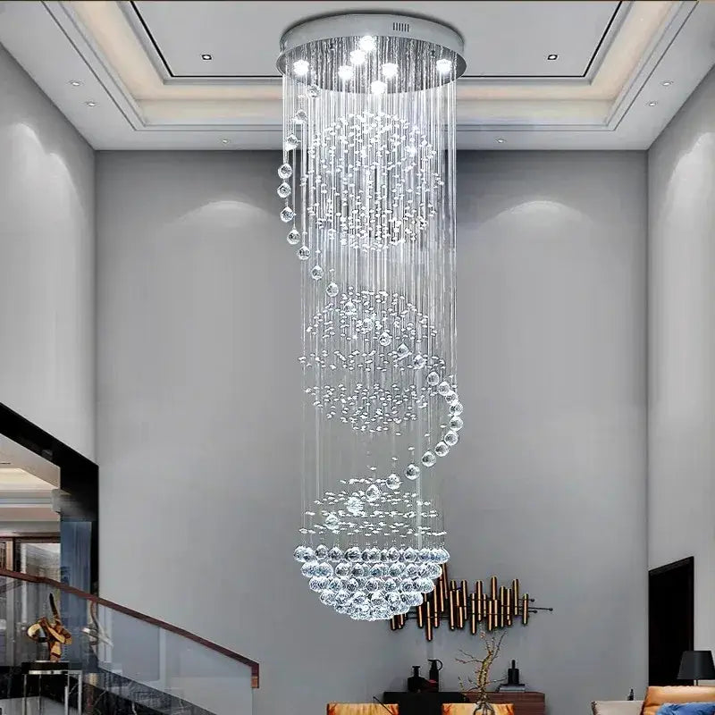 DecorBites™ LED Spiral Crystal Ball Chandelier for Staircase | Modern Indoor Hanging Light Fixture