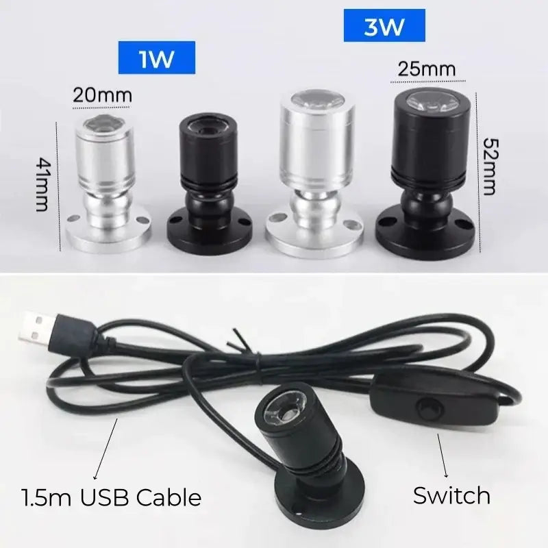 DecorBites™ LED Spotlight 1W/3W DC5V Cabinet Shelf Showcase Ceiling Lights Switch