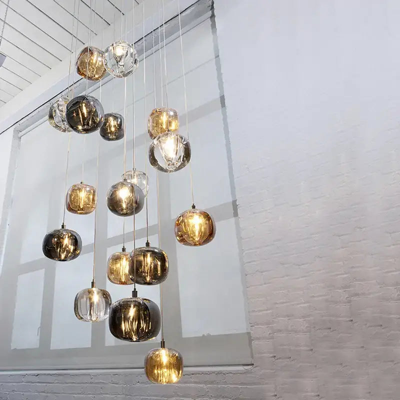 DecorBites™ LED Stair Chandelier: Luxury Amber/Crystal Indoor Lighting Fixture