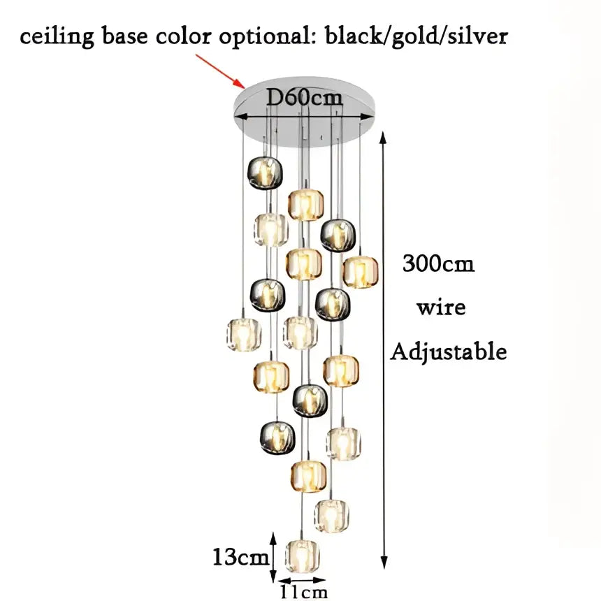 DecorBites™ LED Stair Chandelier: Luxury Amber/Crystal Indoor Lighting Fixture