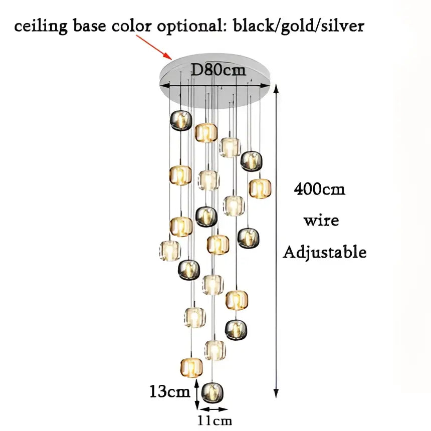 DecorBites™ LED Stair Chandelier: Luxury Amber/Crystal Indoor Lighting Fixture
