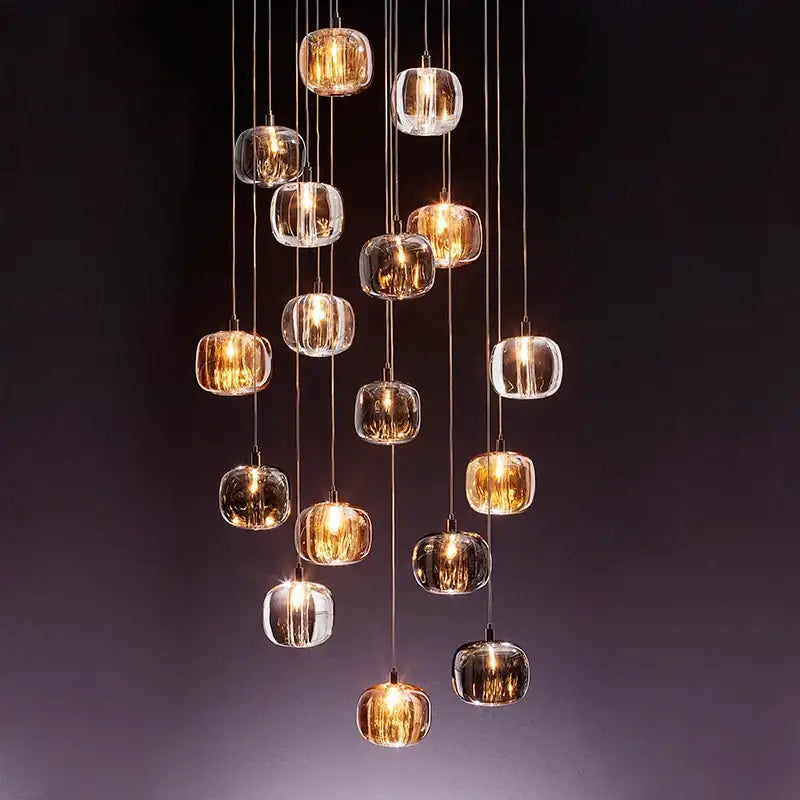 DecorBites™ LED Stair Chandelier: Luxury Amber/Crystal Indoor Lighting Fixture