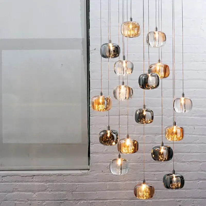 DecorBites™ LED Stair Chandelier: Luxury Amber/Crystal Indoor Lighting Fixture