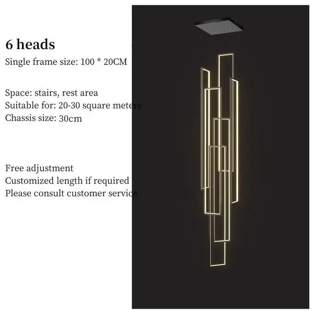 DecorBites™ LED Stair Chandelier: Luxury Loft Geometry Pendant Lamps for Modern Living