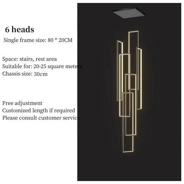 DecorBites™ LED Stair Chandelier: Luxury Loft Geometry Pendant Lamps for Modern Living