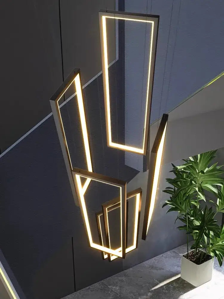 DecorBites™ LED Stair Chandelier: Luxury Loft Geometry Pendant Lamps for Modern Living