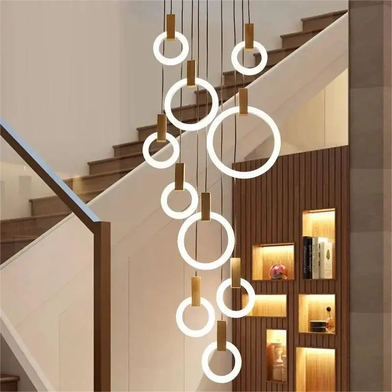 DecorBites™ LED Stair Chandelier: Modern Nordic Ceiling Pendant Lamps & Bedroom Wood Lights