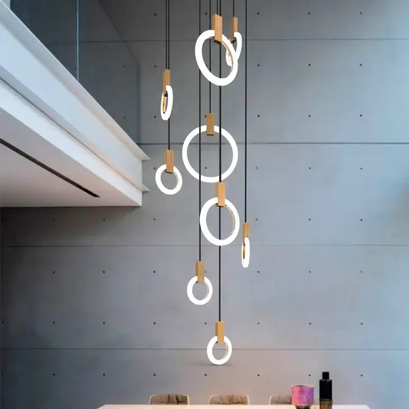 DecorBites™ LED Stair Chandelier: Modern Nordic Ceiling Pendant Lamps & Bedroom Wood Lights