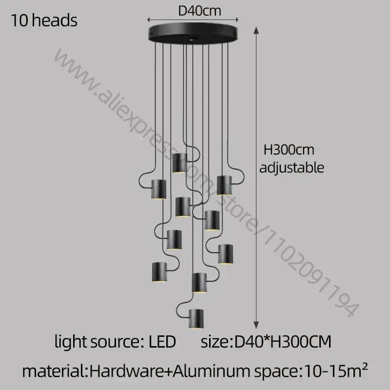 DecorBites™ LED Staircase Chandelier: Adjustable Modern Living Room Lighting for Villa Decoration
