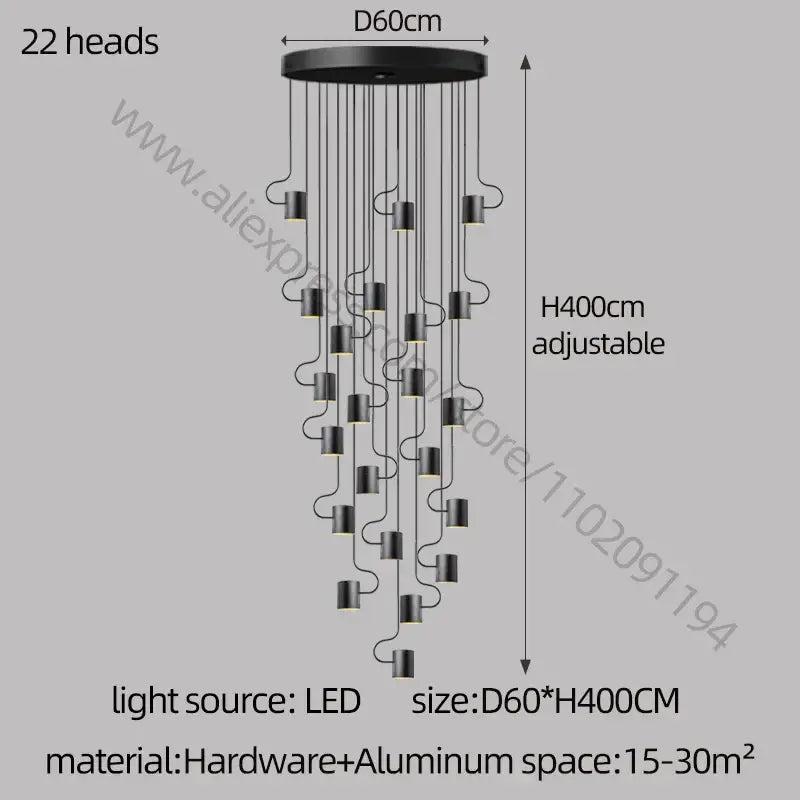 DecorBites™ LED Staircase Chandelier: Adjustable Modern Living Room Lighting for Villa Decoration