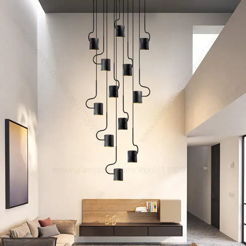 DecorBites™ LED Staircase Chandelier: Adjustable Modern Living Room Lighting for Villa Decoration