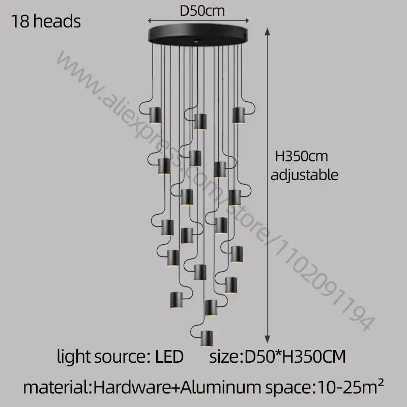 DecorBites™ LED Staircase Chandelier: Adjustable Modern Living Room Lighting for Villa Decoration