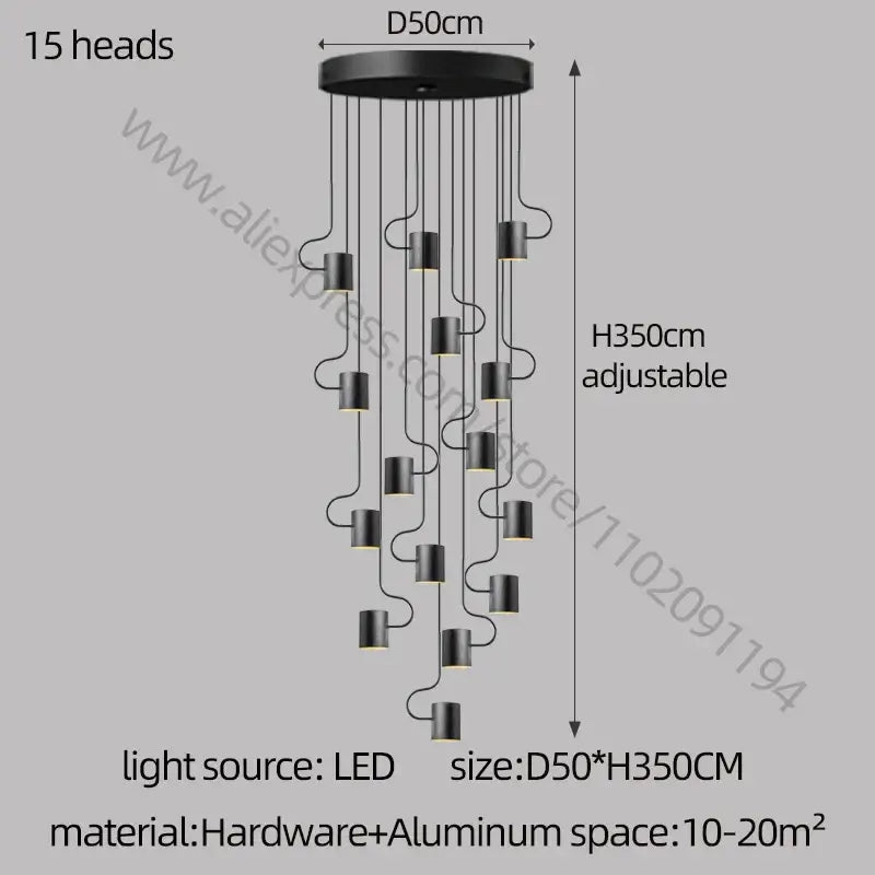 DecorBites™ LED Staircase Chandelier: Adjustable Modern Living Room Lighting for Villa Decoration