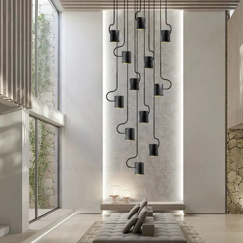 DecorBites™ LED Staircase Chandelier: Adjustable Modern Living Room Lighting for Villa Decoration