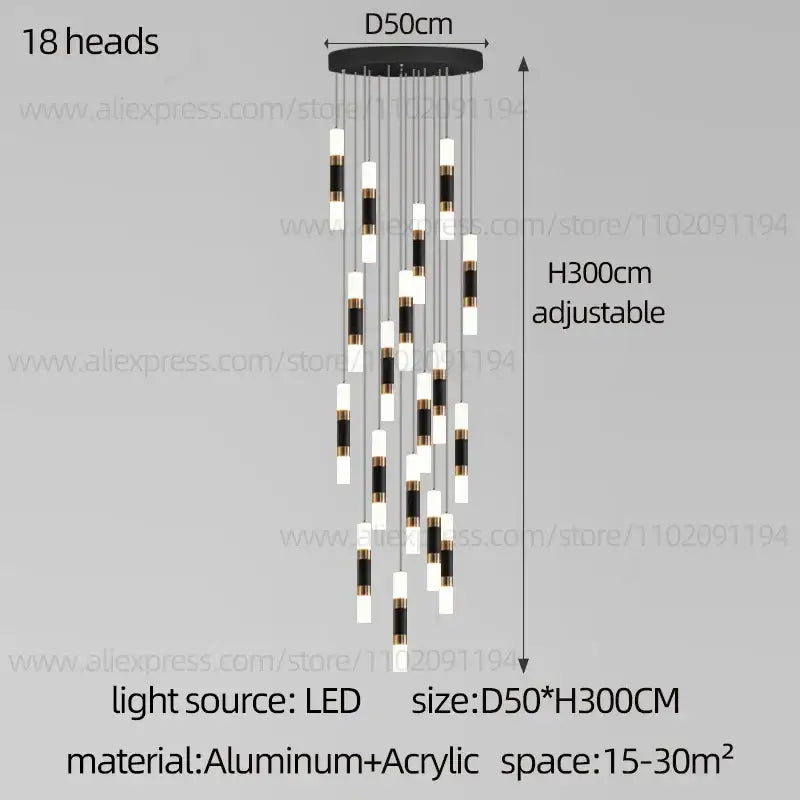 DecorBites™ LED Staircase Chandelier: Modern Duplex Home Lighting for Architectural Decoration
