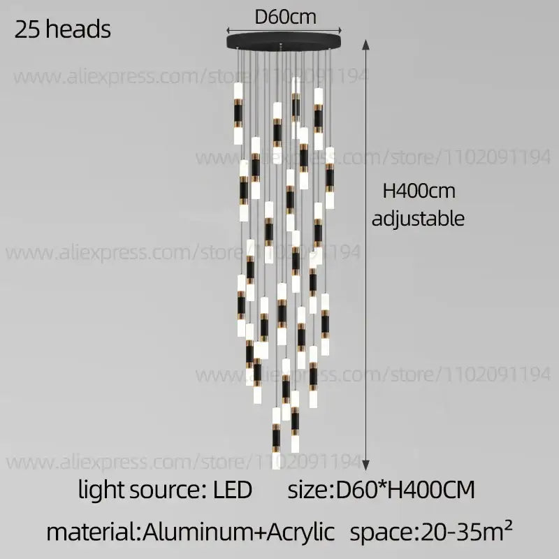 DecorBites™ LED Staircase Chandelier: Modern Duplex Home Lighting for Architectural Decoration