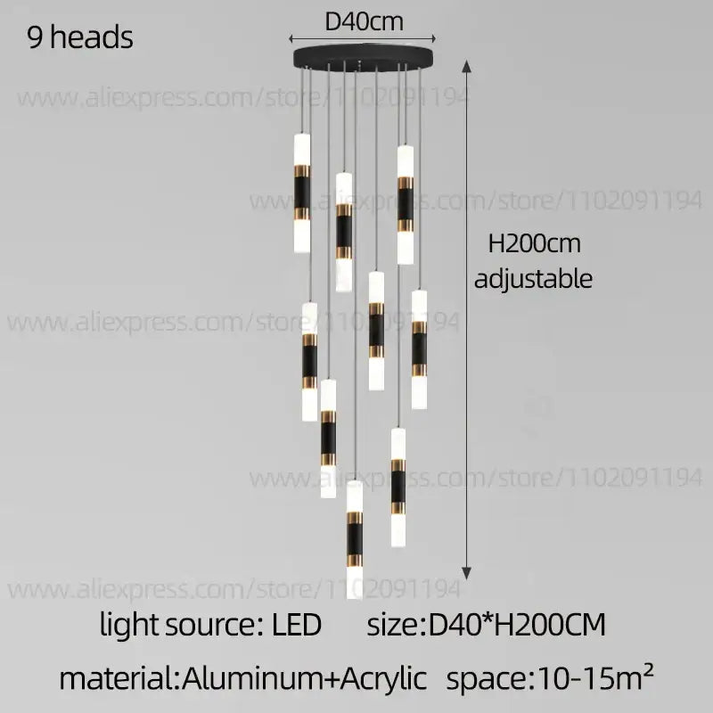 DecorBites™ LED Staircase Chandelier: Modern Duplex Home Lighting for Architectural Decoration
