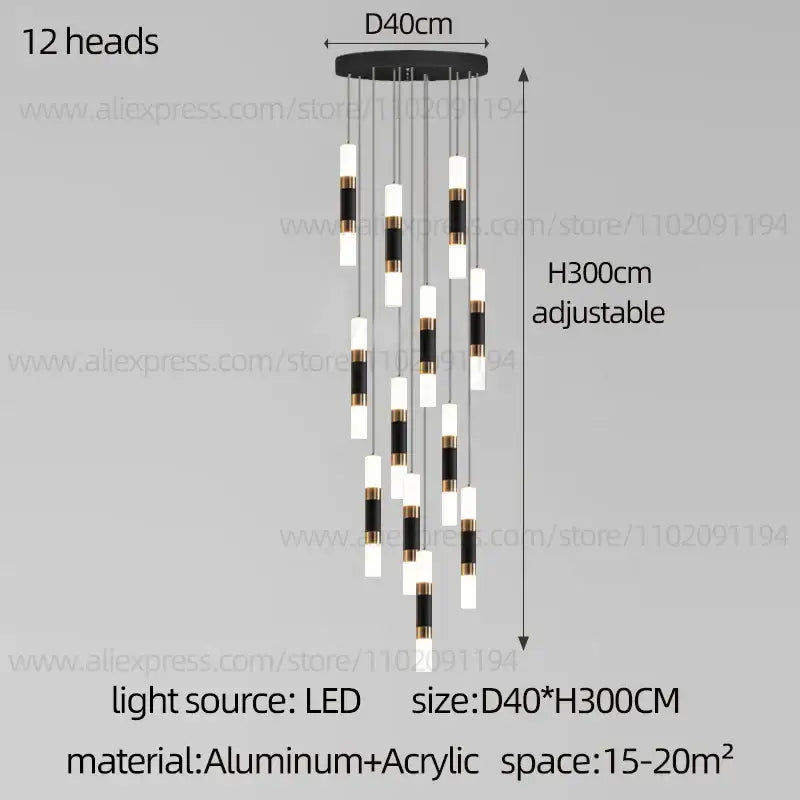 DecorBites™ LED Staircase Chandelier: Modern Duplex Home Lighting for Architectural Decoration