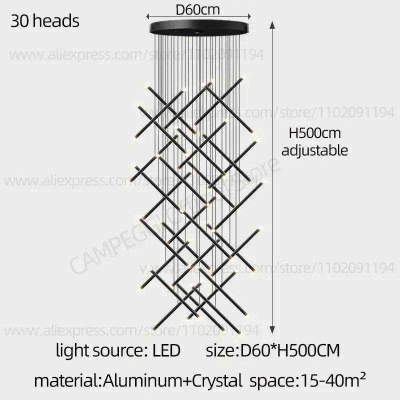 DecorBites™ LED Staircase Pendant Chandelier, Modern Nordic Restaurant Hanging Light