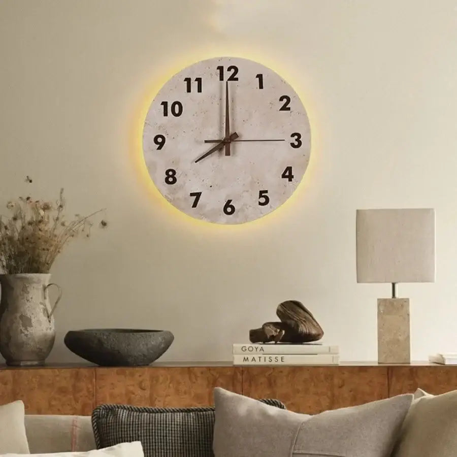مصباح حائط من ديكور بايتس™ ليد بتصميم صخري وساعة، مصباح حمام عصري إسكندنافي أصفر بتصميم كهف بمرآة