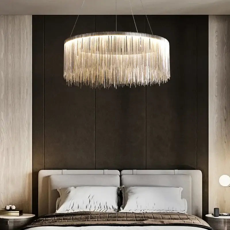 DecorBites™ LED Tassel Chandelier Pendant Light for Living Room Villa Hall Silver Lustre