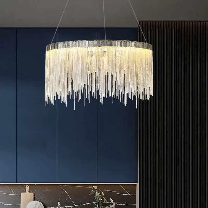 DecorBites™ LED Tassel Chandelier Pendant Light for Living Room Villa Hall Silver Lustre