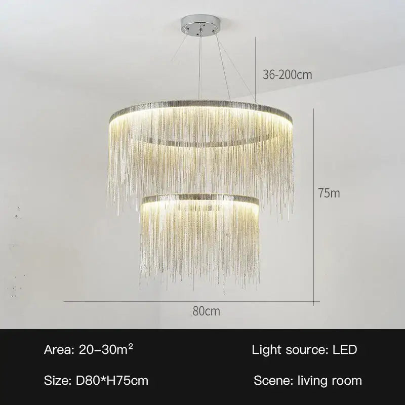 DecorBites™ LED Tassel Chandelier Pendant Light for Living Room Villa Hall Silver Lustre