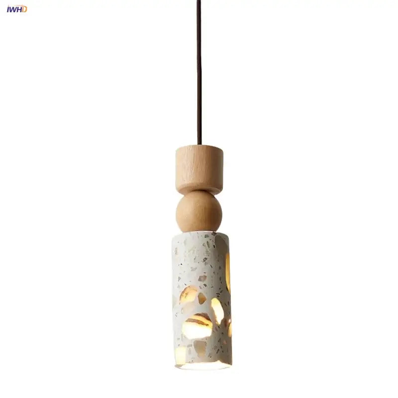 DecorBites™ LED Terrazzo Pendant Lamp White Stone Wood Hanging Light