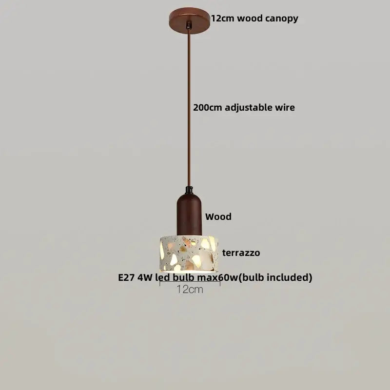 DecorBites™ LED Terrazzo Pendant Lamp White Stone Wood Hanging Light