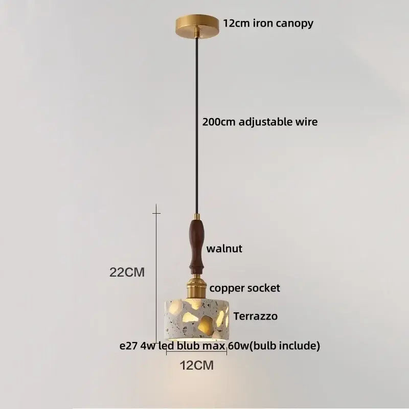 DecorBites™ LED Terrazzo Pendant Lamp White Stone Wood Hanging Light