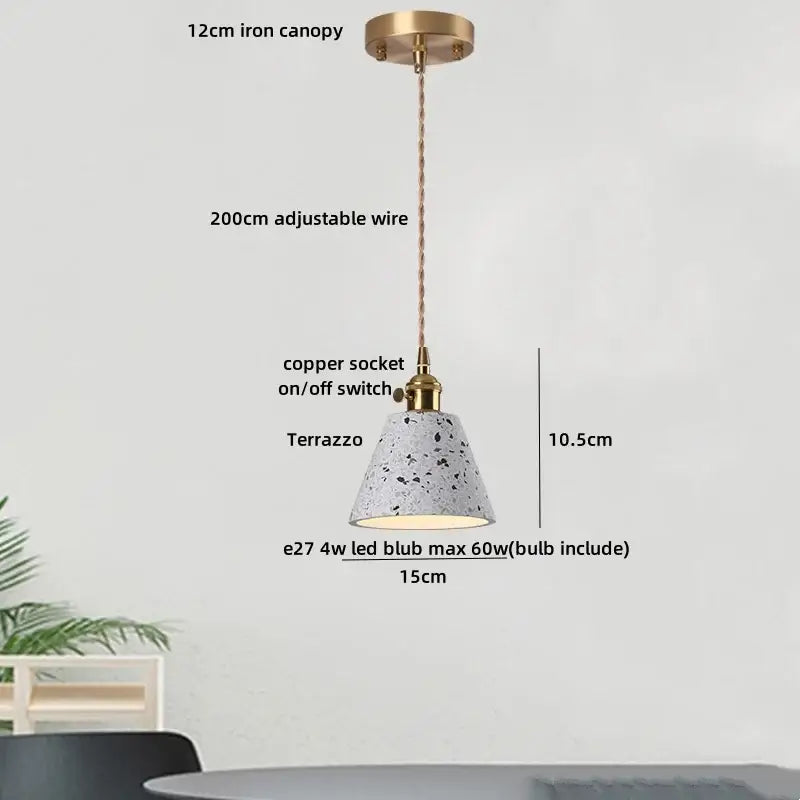 DecorBites™ LED Terrazzo Pendant Lamp White Stone Wood Hanging Light
