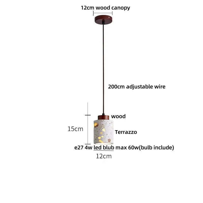 DecorBites™ LED Terrazzo Pendant Lamp White Stone Wood Hanging Light