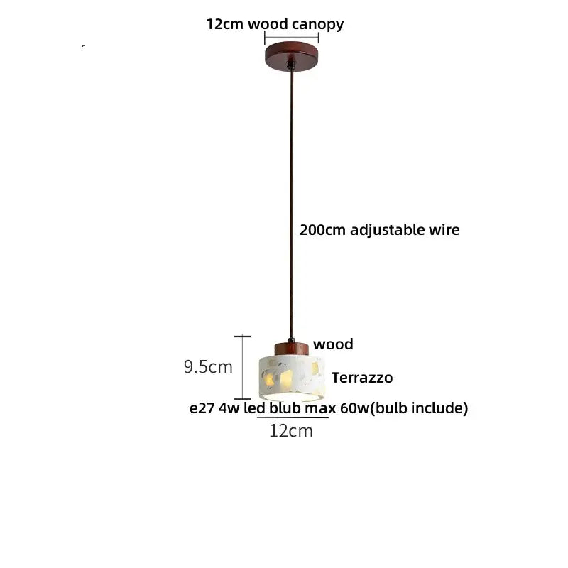 DecorBites™ LED Terrazzo Pendant Lamp White Stone Wood Hanging Light