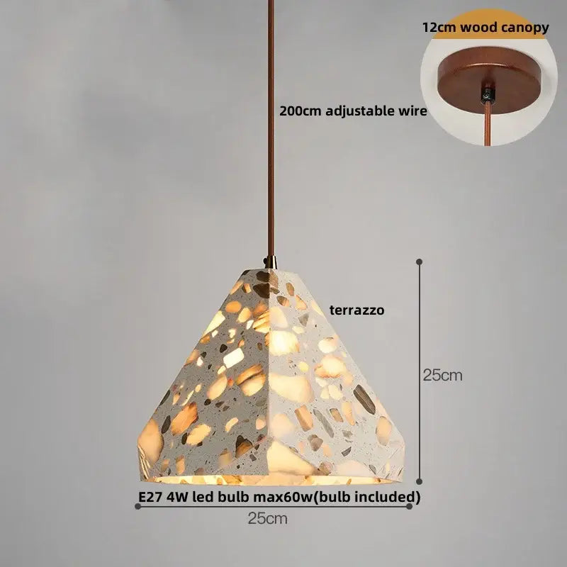 DecorBites™ LED Terrazzo Pendant Lamp White Stone Wood Hanging Light