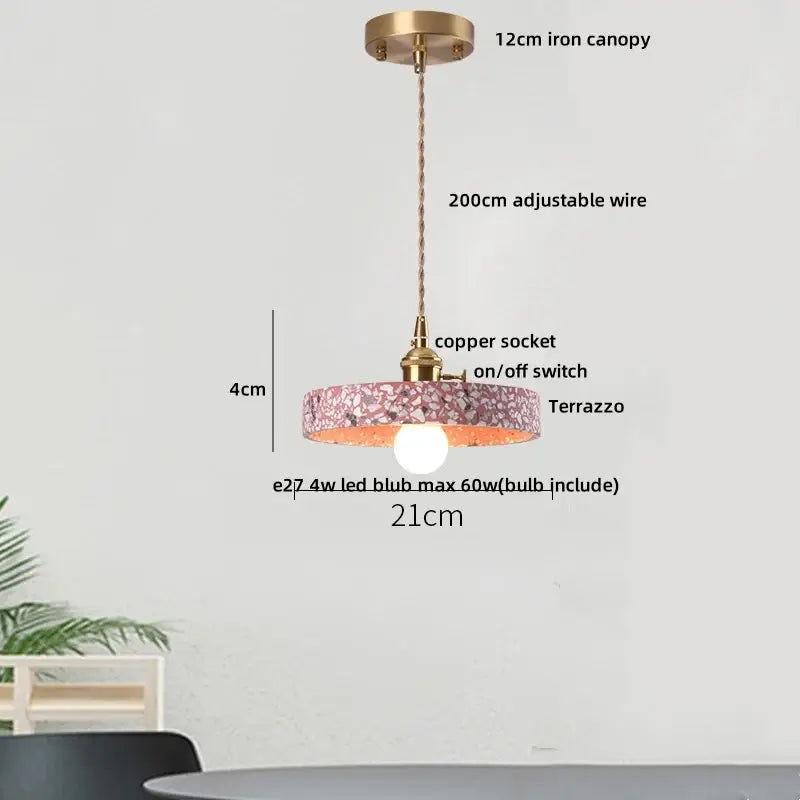DecorBites™ LED Terrazzo Pendant Lamp White Stone Wood Hanging Light