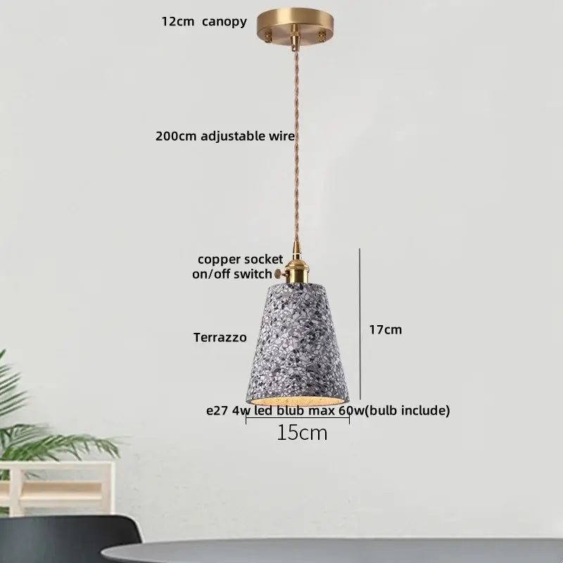DecorBites™ LED Terrazzo Pendant Lamp White Stone Wood Hanging Light