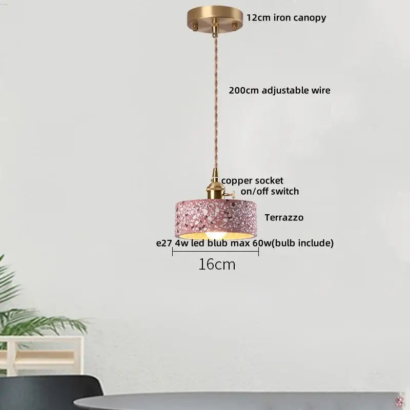 DecorBites™ LED Terrazzo Pendant Lamp White Stone Wood Hanging Light