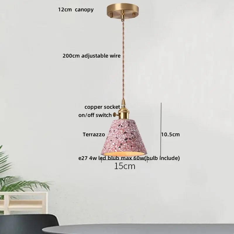 DecorBites™ LED Terrazzo Pendant Lamp White Stone Wood Hanging Light