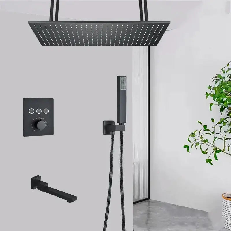 DecorBites™ LED Thermostatic Rainfall Shower System with Tub Spout Mixer Tap & Brass Head