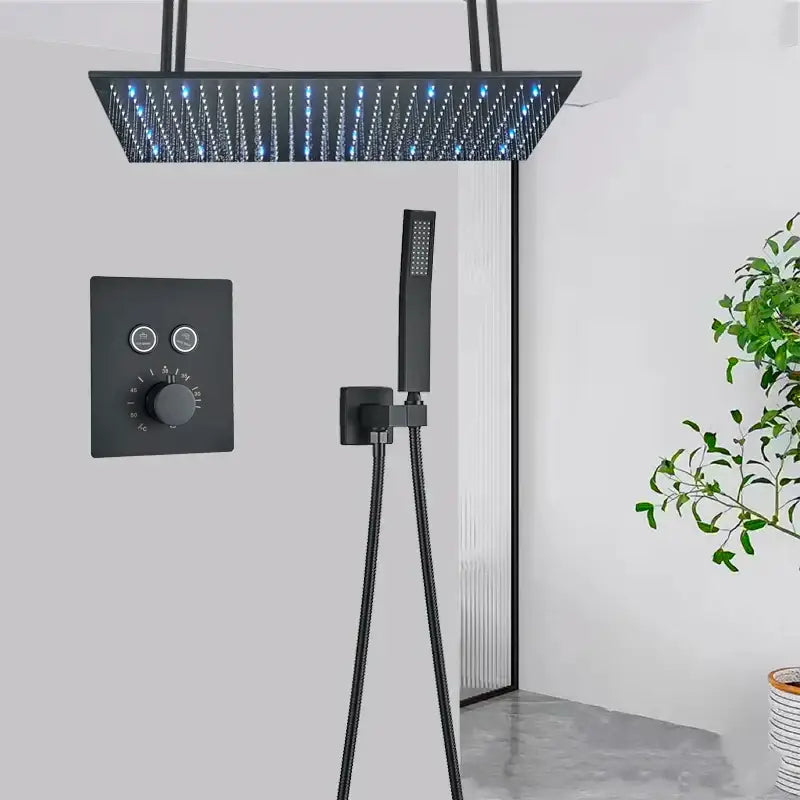 DecorBites™ LED Thermostatic Rainfall Shower System with Tub Spout Mixer Tap & Brass Head