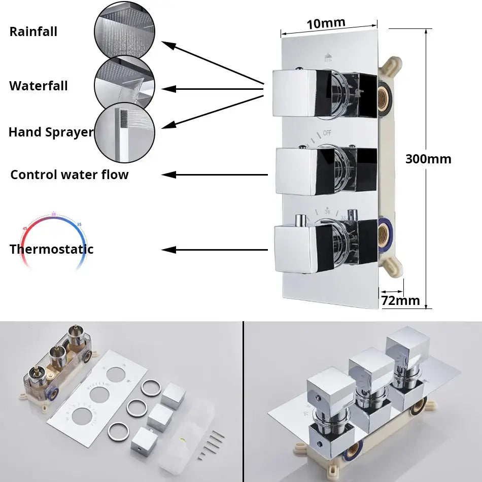 DecorBites™ LED Thermostatic Shower Faucet Chrome Rain Bath Mixer Tap